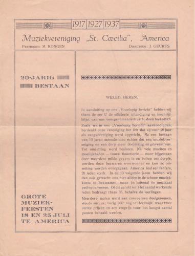 1937 Nieuwsbrief aan de muziekverenigingen in de regio