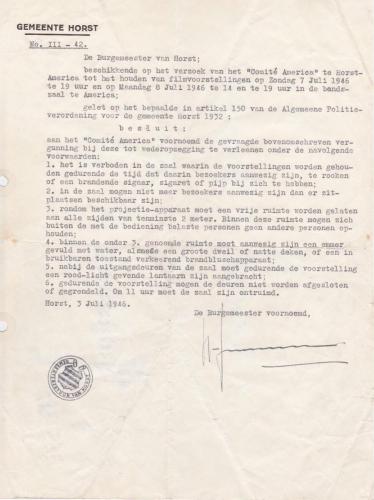 1946 Vergunning filmvoorstelling