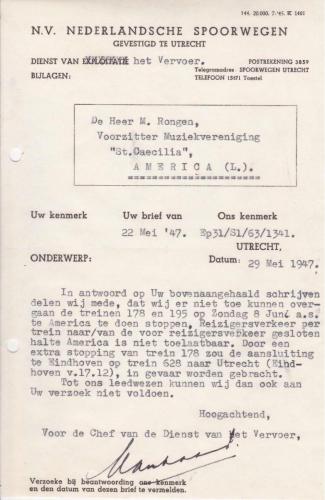 1947 Brief Nederlandse Spoorwegen