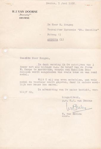 1952 Brief Hub van Doorne sponsoring bastuba