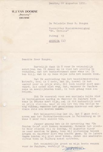 1952 Verzoek Huub van Doorne beschermheerschap
