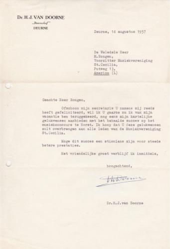 1957 Brief Hub van Doorne gelukwensen 2
