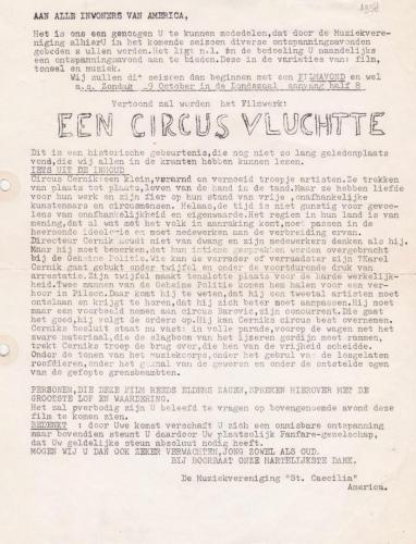 1958 Huis-aan-huis flyer filmvoorstelling